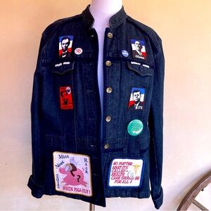 POLITICAL DEMOCRAT Vtg Custom Denim Jacket OBAMA Presidential Campaign XL RARE!